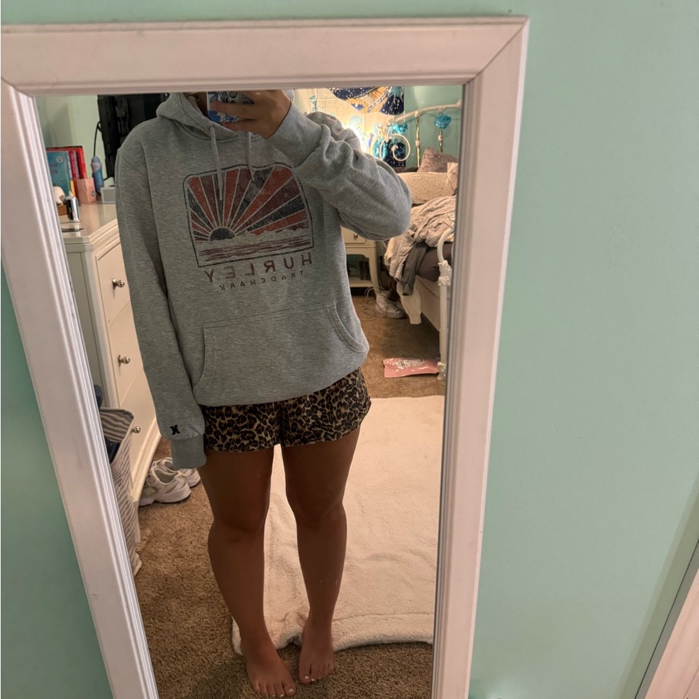 Hurley Heather Gray Hoodie with Sunburst Graphic